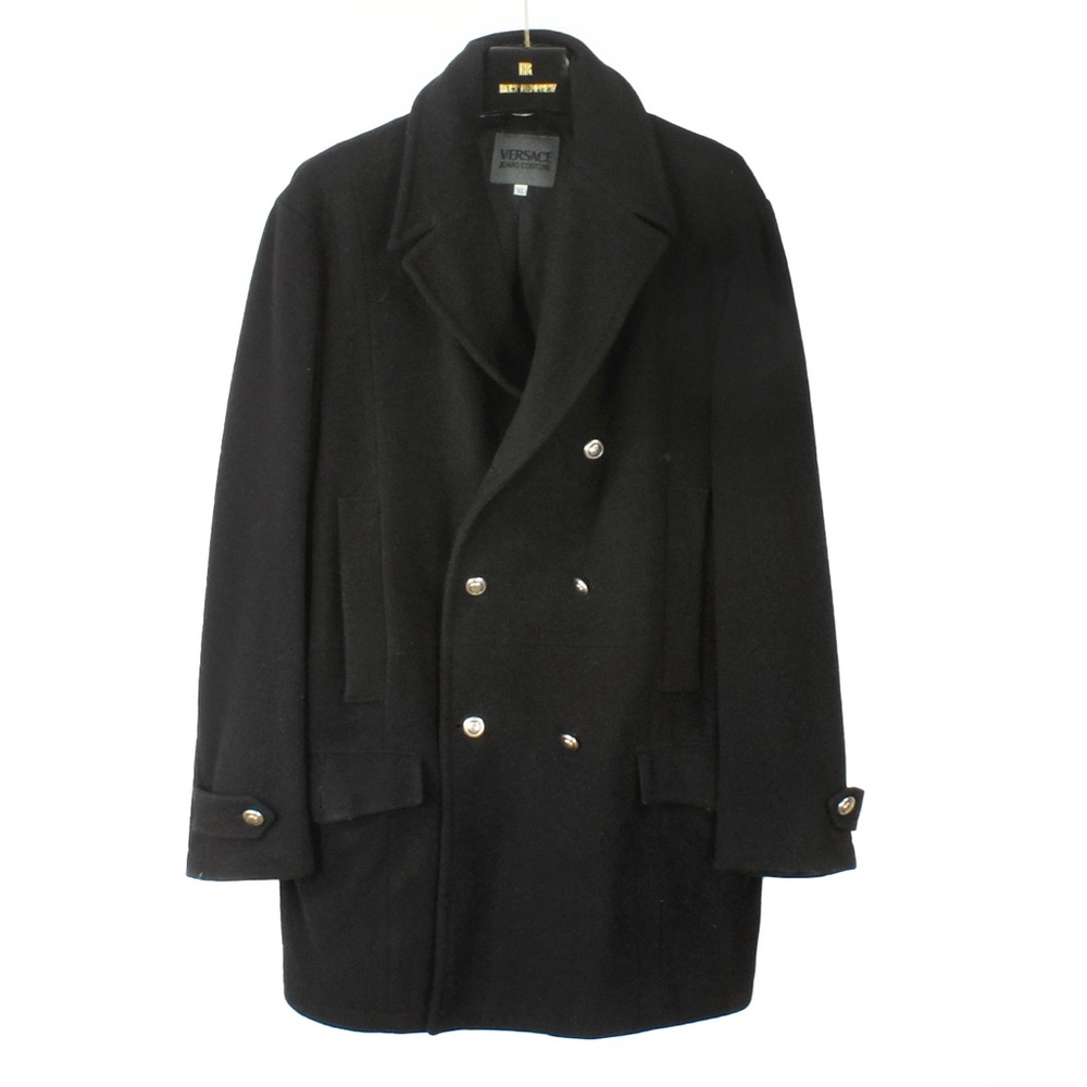 Vintage Versace Jeans Couture Black Dark Charcoal Grey Wool Long Coat